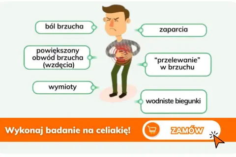 Nadmiar glutenu w organizmie objawy: ból brzucha, wzdęcia, wymioty, zaparcia, przelewanie, wodniste biegunki. Wykonaj badanie!